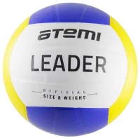 мяч волейбольный atemi leader, синтетическая кожа pvc, 18 п., желт/гол/бел